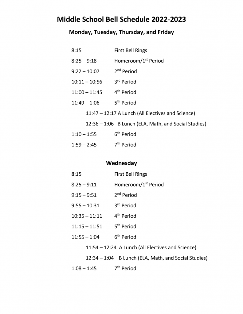 Bell Schedule – Patriot Oaks Academy